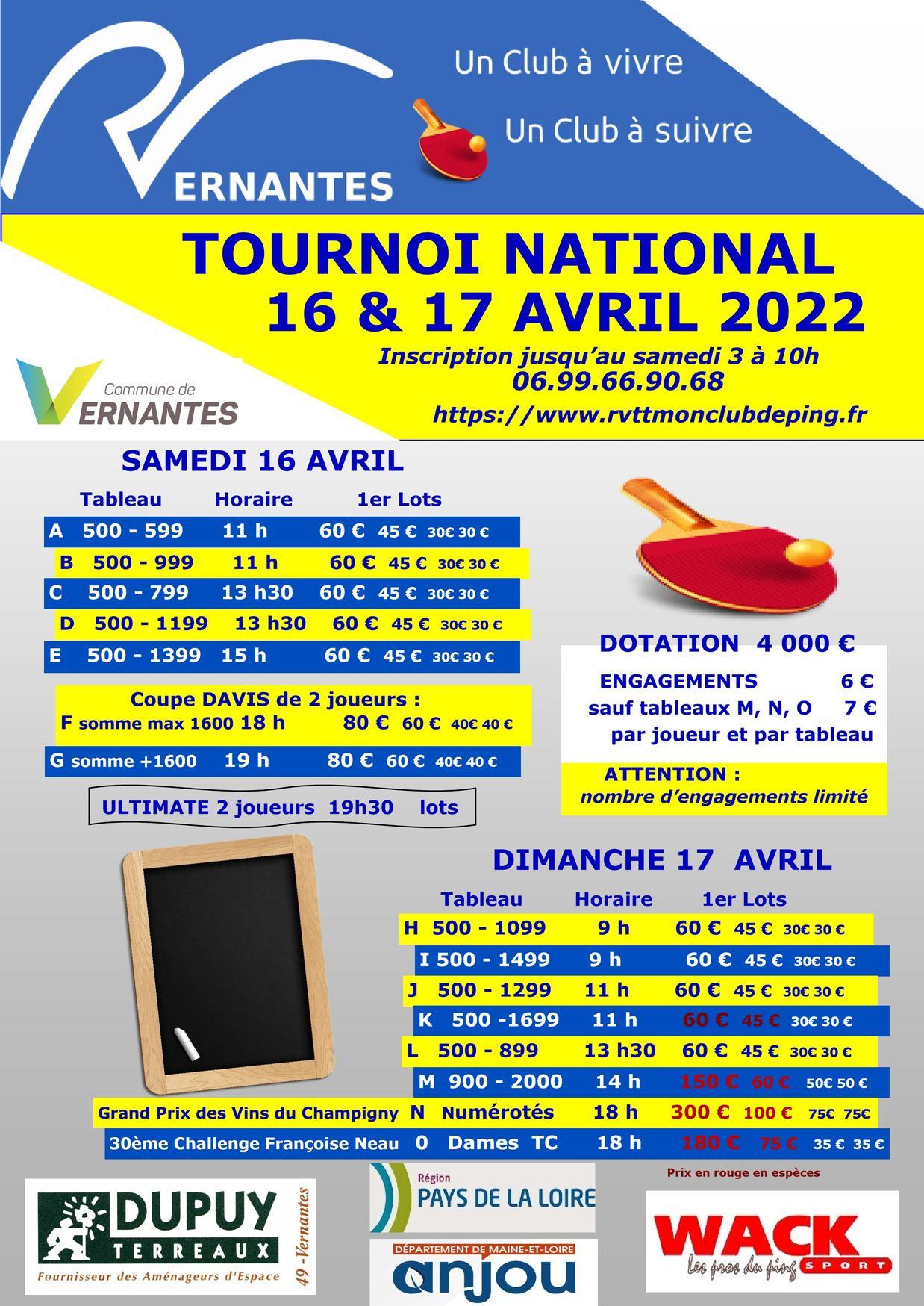 47e Tournoi national - Tennis de table - Vernantes