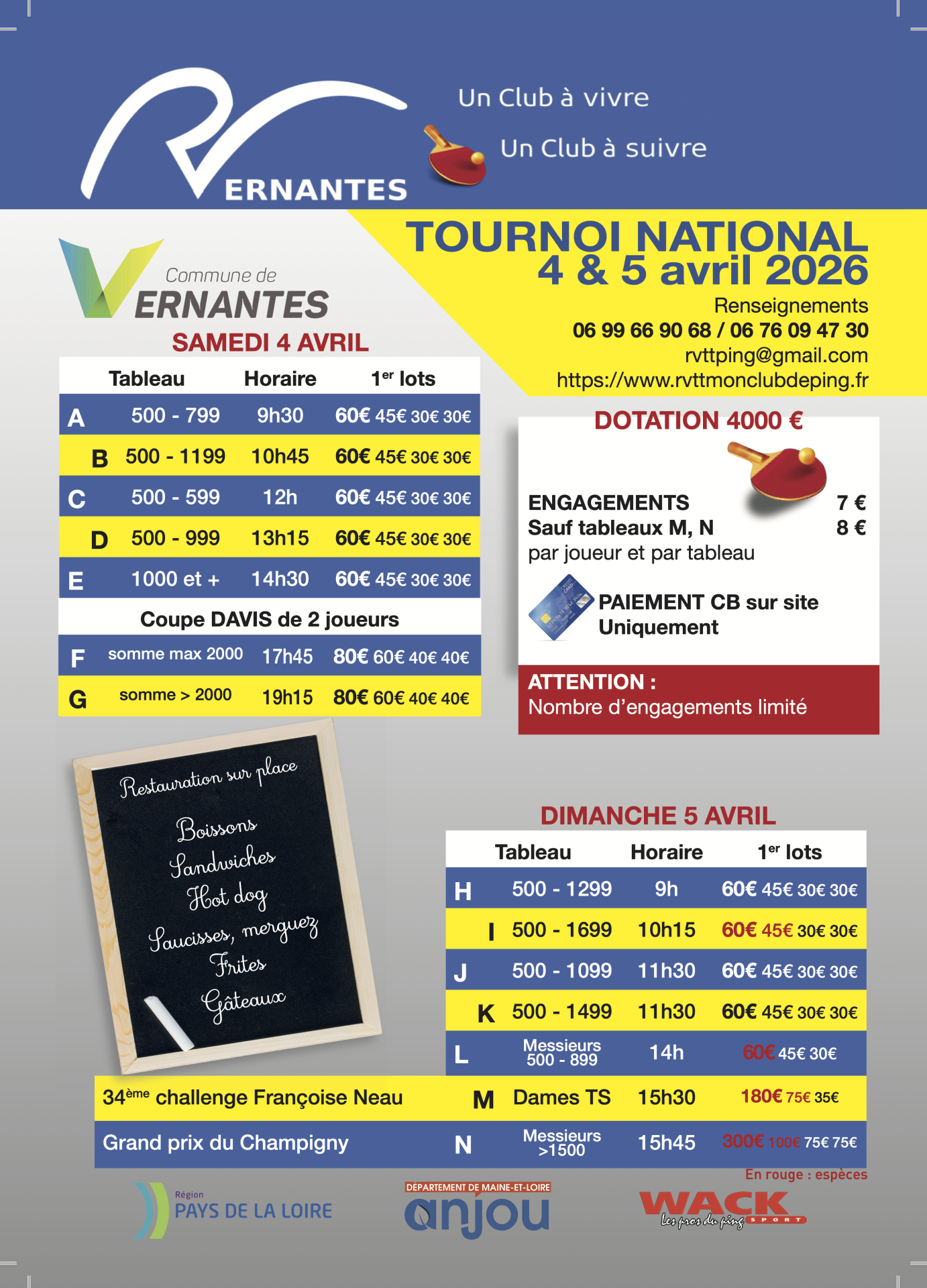 51e Tournoi national - Tennis de table - Vernantes